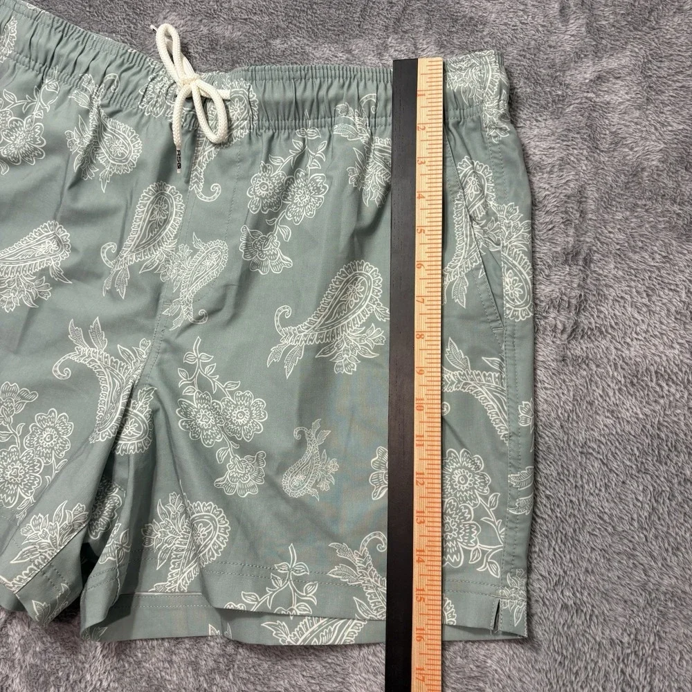 RSQ Paisley‎ Swim Trunks XL Sage Green Elastic Waist Beach Shorts NWT
